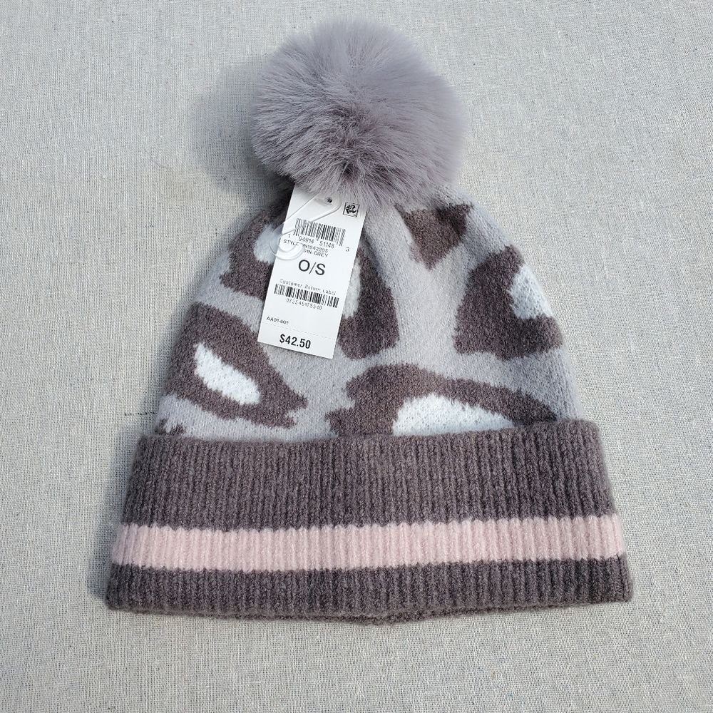 I.N.C Winter Sock Hat Beanie in Pink Gray Camo One Size